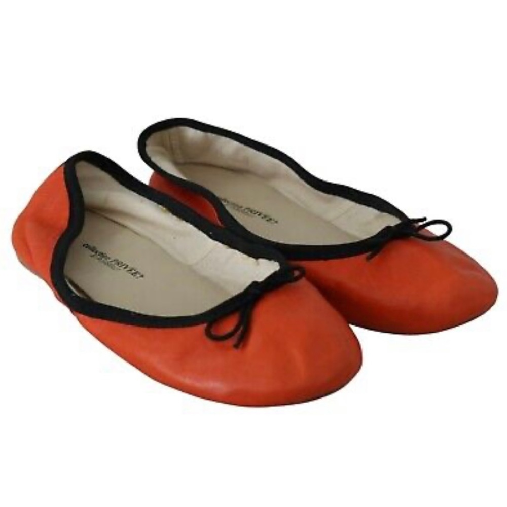 COLLECTION PRIVÉE? Ballet Flats Orange Black Trim Leather Shoes EU40 / US9.5
